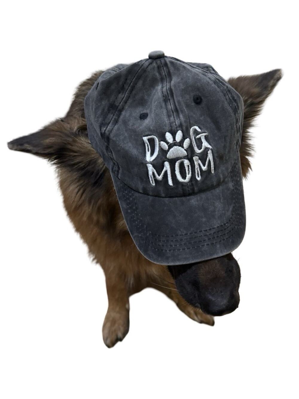 Dog Mom Black Hat Baseball Cap Adjustable Great for Dog Lovers. Sz OS
